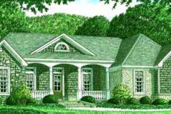Exterior - Front Elevation for Ranch House Plan #34-166 - 3 bed, 2 bath