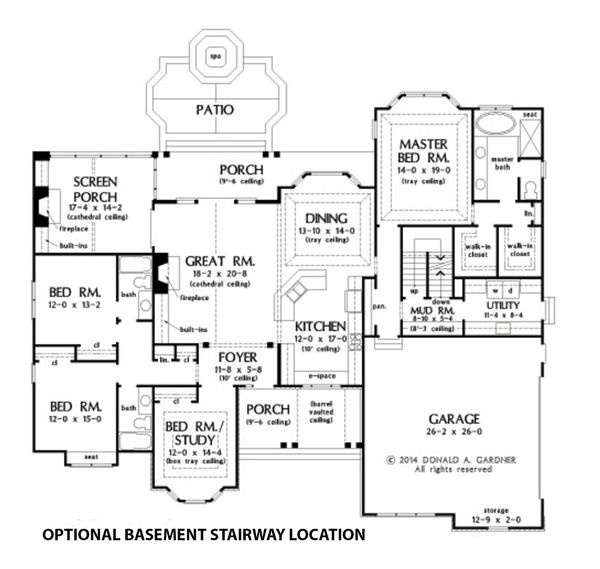 Architectural House Design - Optional Basement Stairway Location