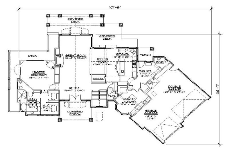 Architectural House Design - Floor Plan - Main Floor for Traditional House Plan #5-298 - 3 bed, 4 bath
