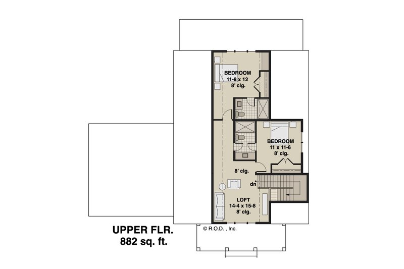 Architectural House Design - Floor Plan - Upper Floor for Farmhouse House Plan #51-1266 - 3 bed, 3.5 bath
