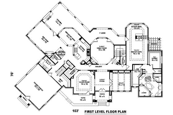 Floor Plan - Main Floor for European House Plan #81-1356 - 4 bed, 3.5 bath