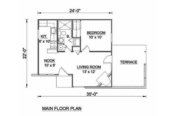 Floor Plan - Main Floor for Cottage House Plan #116-114 - 1 bed, 1 bath