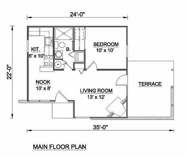 Cottage Style House Plan - 1 Beds 1 Baths 484 Sq/Ft Plan #116-114 ...