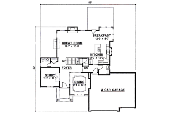 Floor Plan - Main Floor for Traditional House Plan #67-859 - 4 bed, 3 bath