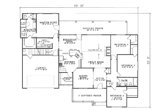 Floor Plan - Main Floor for Country House Plan #17-1151 - 4 bed, 2 bath
