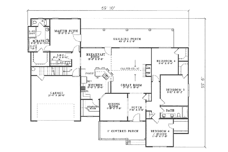 House Design - Floor Plan - Main Floor for Country House Plan #17-1151 - 4 bed, 2 bath