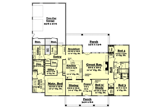 Floor Plan - Main Floor for Southern House Plan #430-37 - 4 bed, 2.5 bath