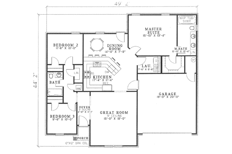 Dream House Plan - Floor Plan - Main Floor for Traditional House Plan #17-597 - 3 bed, 2 bath