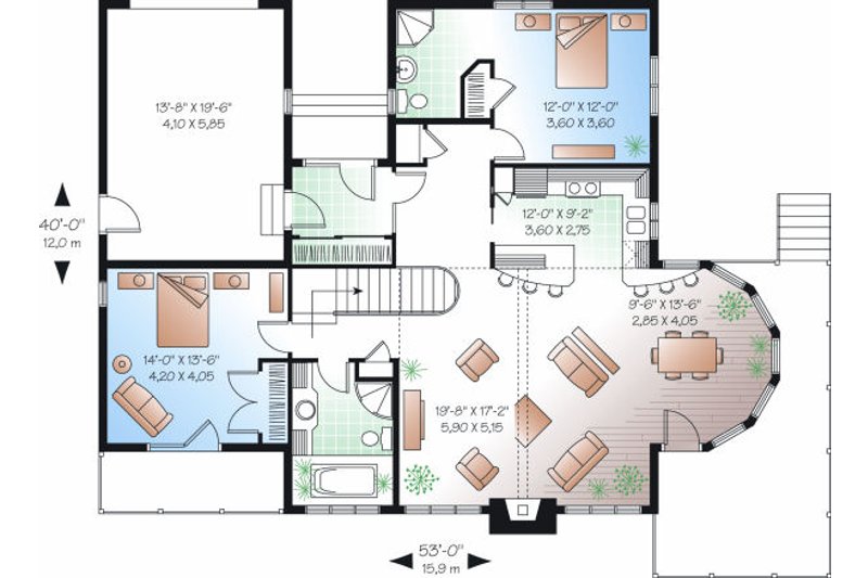 House Design - Floor Plan - Main Floor for Contemporary House Plan #23-873 - 2 bed, 2 bath