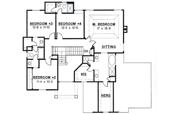 Floor Plan - Upper Floor for Traditional House Plan #67-539 - 4 bed, 3.5 bath