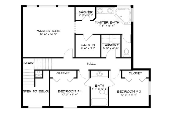 Floor Plan - Upper Floor for Traditional House Plan #1060-49 - 3 bed, 2.5 bath