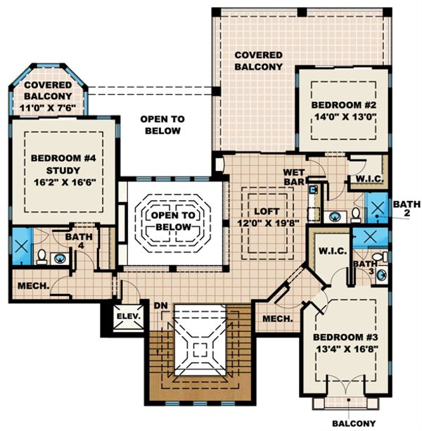 Mediterranean Floor Plan - Upper Floor Plan #27-432