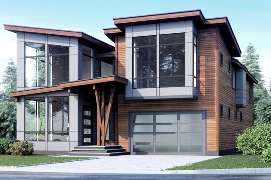 Exterior - Front Elevation 3 for Modern House Plan #1066-10 - 4 bed, 3 bath