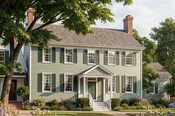 Exterior - Front Elevation for Colonial House Plan #137-172 - 4 bed, 4.5 bath