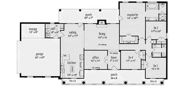 Architectural House Design - Southern Floor Plan - Main Floor Plan #36-432