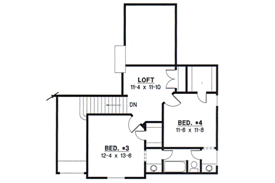 Floor Plan - Upper Floor for Traditional House Plan #67-402 - 4 bed, 3 bath