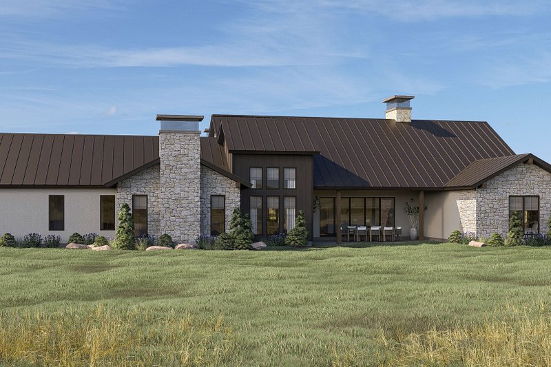 House Design - Exterior - Rear Elevation for Prairie House Plan #455-370 - 3 bed, 2.5 bath