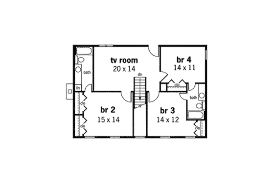 Floor Plan - Upper Floor for Southern House Plan #45-157 - 4 bed, 3.5 bath