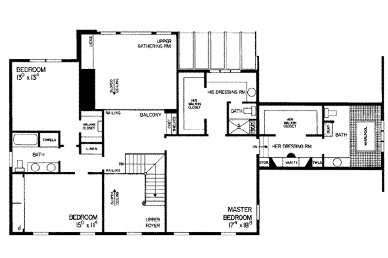Home Plan - Floor Plan - Upper Floor for Southern House Plan #72-191 - 3 bed, 3.5 bath