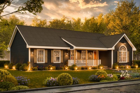 Exterior - Front Elevation 3 for Ranch House Plan #54-632 - 3 bed, 2 bath