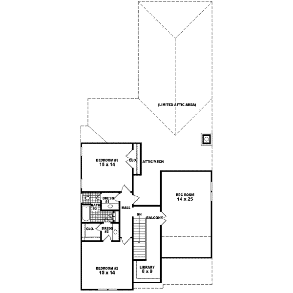 Floor Plan - Upper Floor for Tudor House Plan #81-424 - 3 bed, 3 bath