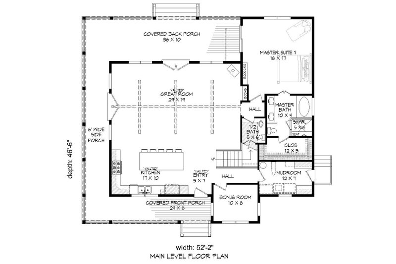 House Plan Design - Floor Plan - Main Floor for Cabin House Plan #932-49 - 3 bed, 2.5 bath