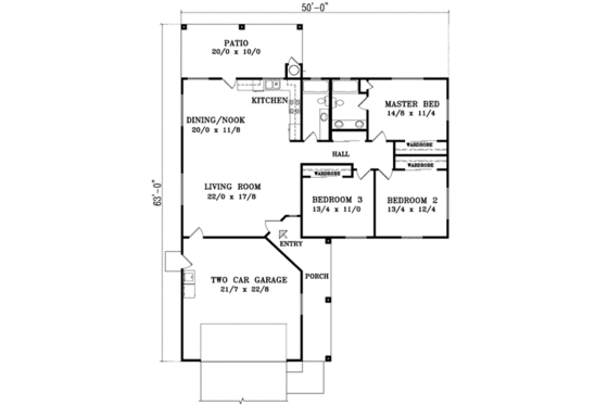 Floor Plan - Main Floor for Adobe / Southwestern House Plan #1-404 - 3 bed, 2 bath