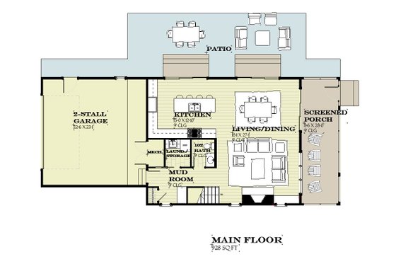 Floor Plan - Main Floor for Farmhouse House Plan #901-140 - 3 bed, 2.5 bath