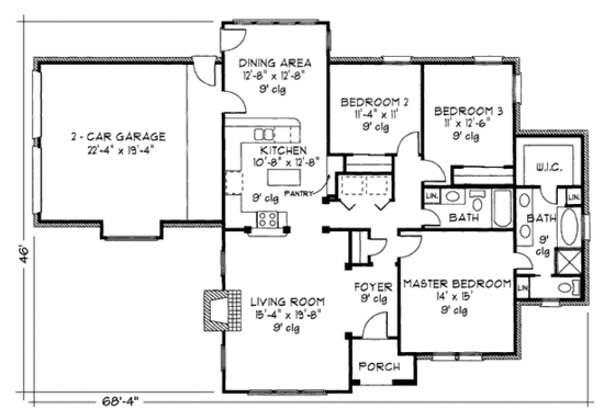 Floor Plan - Main Floor for Cottage House Plan #410-290 - 3 bed, 2 bath