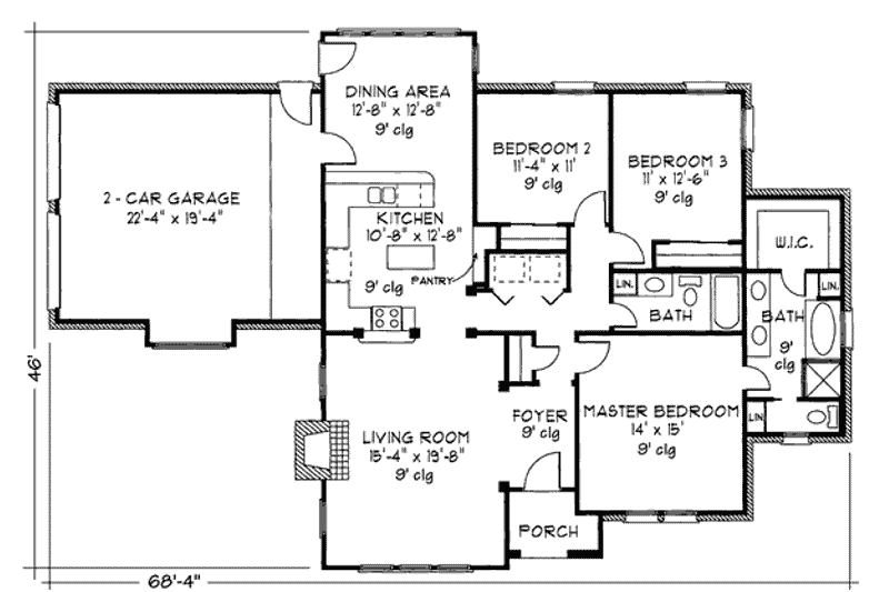 House Plan Design - Floor Plan - Main Floor for Cottage House Plan #410-290 - 3 bed, 2 bath