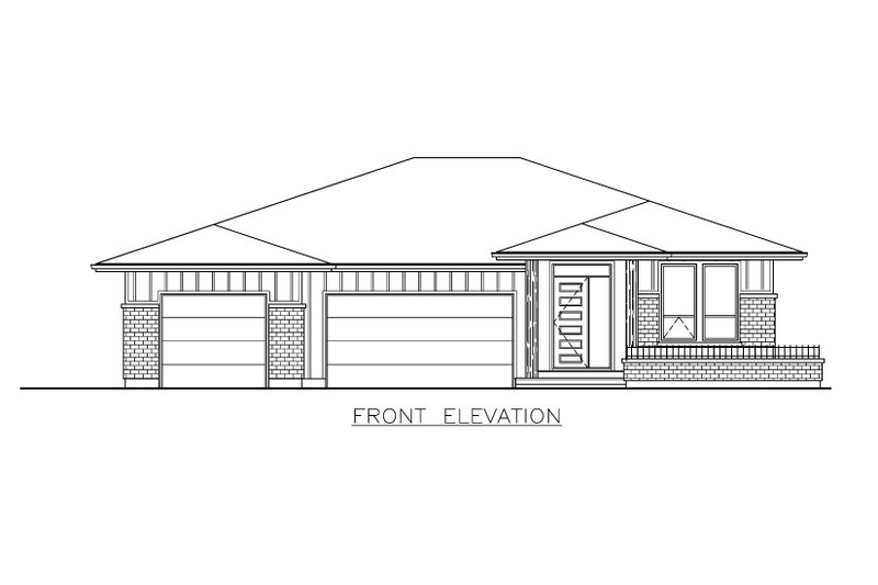 Architectural House Design - Exterior - Front Elevation 3 for Prairie House Plan #1100-84 - 3 bed, 2 bath