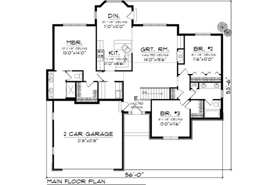 Floor Plan - Main Floor for Ranch House Plan #70-1044 - 3 bed, 2 bath