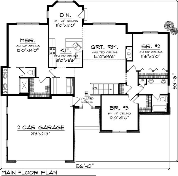 House Plan Design - Ranch Floor Plan - Main Floor Plan #70-1044