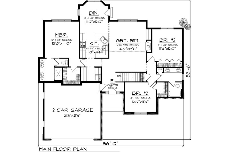 Home Plan - Floor Plan - Main Floor for Ranch House Plan #70-1044 - 3 bed, 2 bath