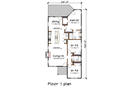Floor Plan - Main Floor for Modern House Plan #79-292 - 3 bed, 2 bath