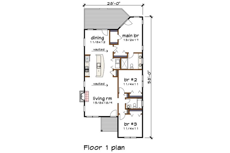 Dream House Plan - Floor Plan - Main Floor for Modern House Plan #79-292 - 3 bed, 2 bath