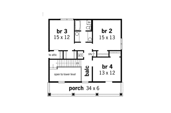 Floor Plan - Upper Floor for Southern House Plan #45-151 - 4 bed, 2.5 bath