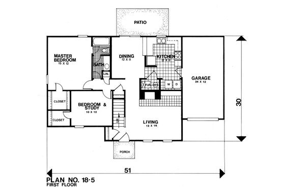 Floor Plan - Main Floor for Colonial House Plan #30-376 - 5 bed, 2 bath