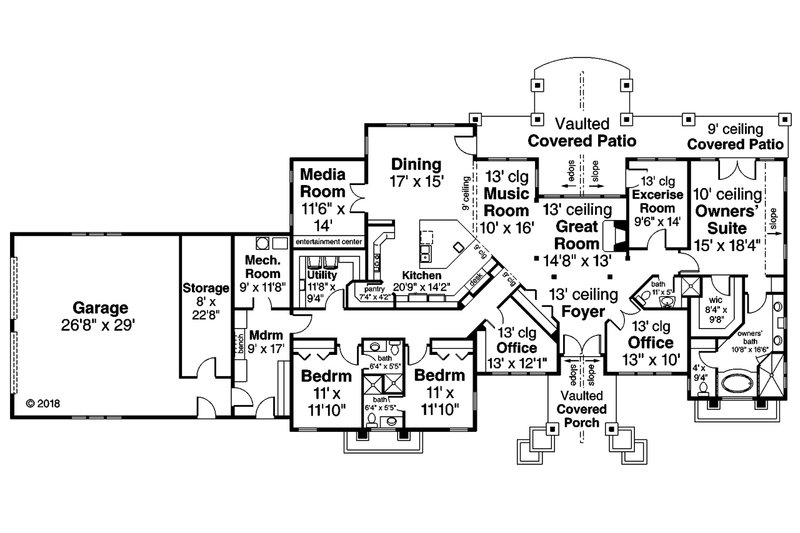 Home Plan - Floor Plan - Main Floor for Contemporary House Plan #124-1127 - 3 bed, 3.5 bath