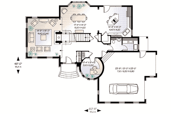 Floor Plan - Main Floor for European House Plan #23-405 - 3 bed, 2.5 bath