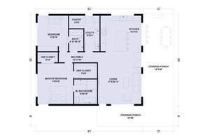 Floor Plan - Main Floor for Barndominium House Plan #1107-1 - 2 bed, 2 bath