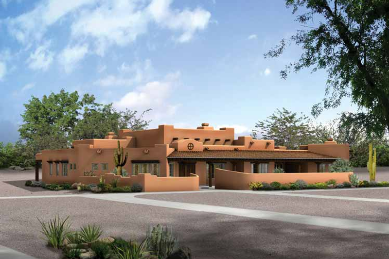 Architectural House Design - Adobe / Southwestern Exterior - Front Elevation Plan #72-187