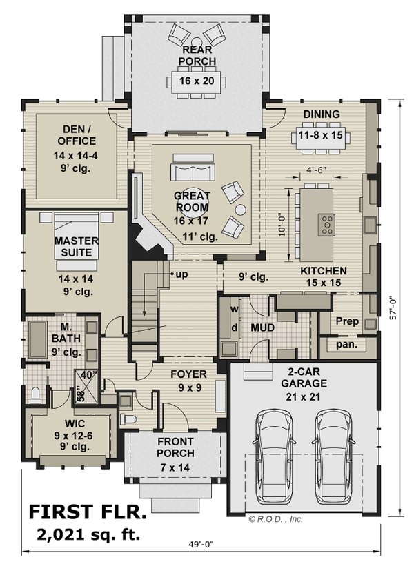 House Plan Design - Floor Plan - Main Floor for Country House Plan #51-1567 - 3 bed, 2.5 bath
