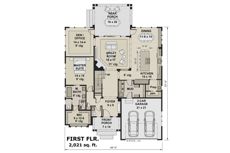 House Plan Design - Floor Plan - Main Floor for Country House Plan #51-1567 - 3 bed, 2.5 bath