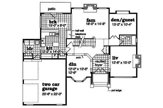 Floor Plan - Main Floor for European House Plan #47-355 - 4 bed, 3 bath