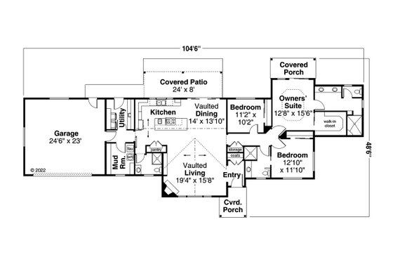 Floor Plan - Main Floor for Ranch House Plan #124-1317 - 3 bed, 3 bath