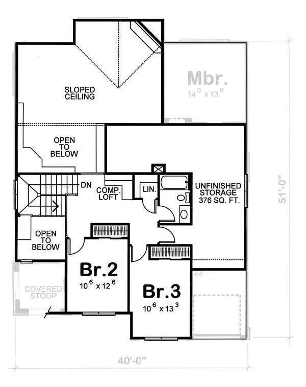 House Blueprint - European Floor Plan - Upper Floor Plan #20-1231