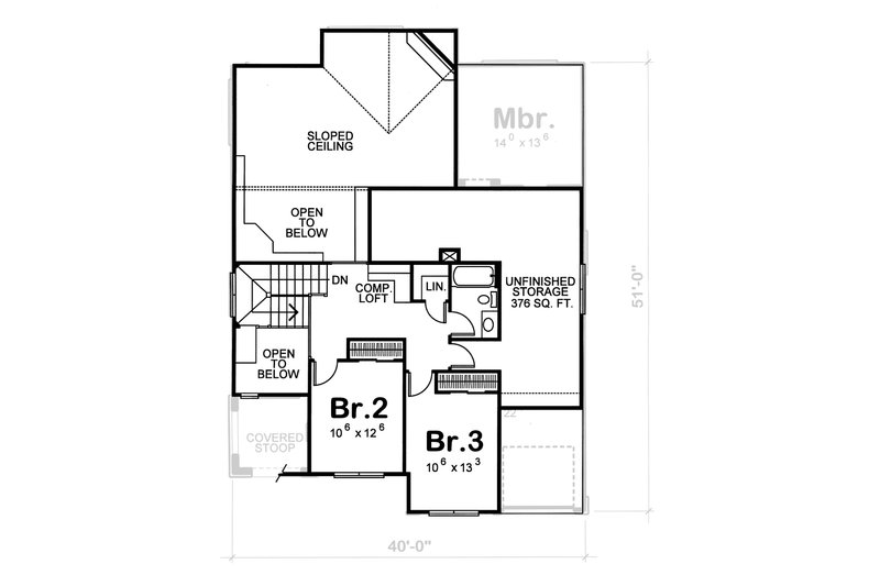 House Blueprint - Floor Plan - Upper Floor for European House Plan #20-1231 - 3 bed, 2.5 bath