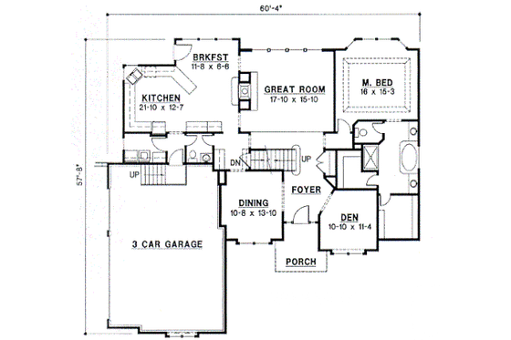 Floor Plan - Main Floor for European House Plan #67-412 - 4 bed, 3.5 bath