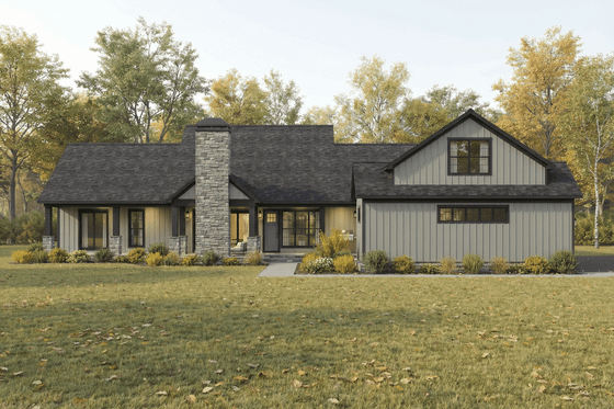 Exterior - Rear Elevation for Farmhouse House Plan #923-458 - 3 bed, 3.5 bath